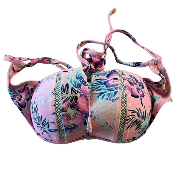 Shade and shore bikini top padded and underwire size 34D floral pink purple - Picture 1 of 5